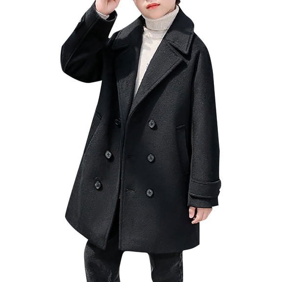 Mercatoo Girls' Dress Coat Double Breasted Peacoat Boys Trench Coat Wool Blend Long Winter Coat Kids Thicken Mid Length Ski Jacket