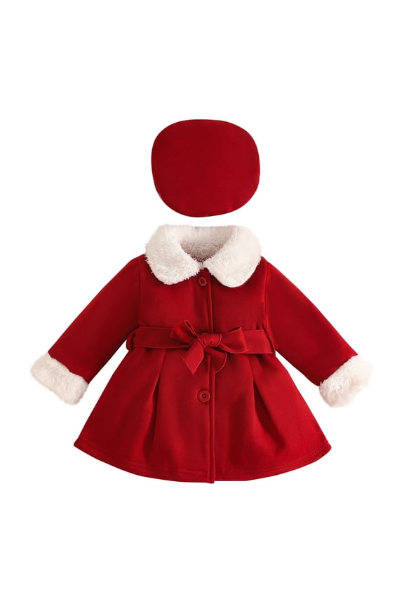 Girls Fleece Lapel Trench Coat Button Slim Winter Warm Jacket Kids Trendy Fall Winter Peacoat with Pockets Belt