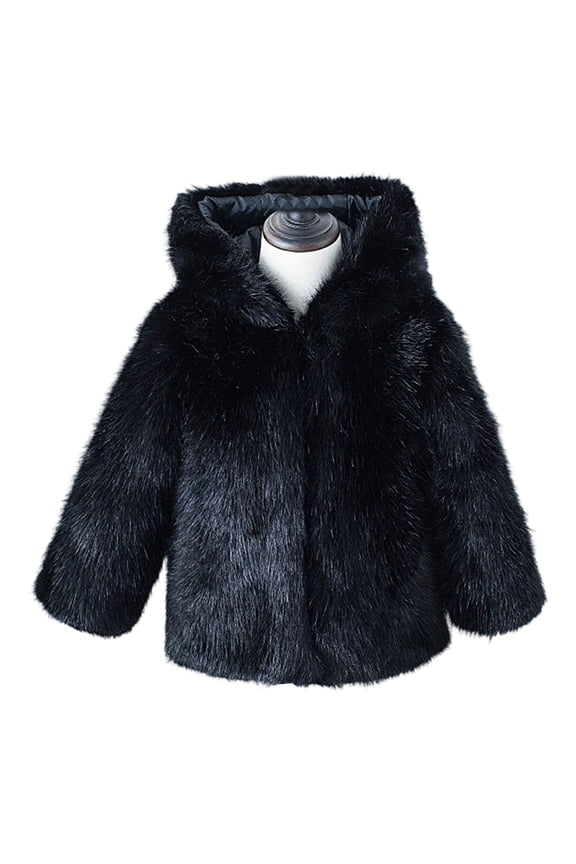 Girls Fa𝐮x F𝐮r Jacket, Winter Fuzzy Shaggy Coat With Hood,Kids Warm Furry Hoodies Open Front Cardigan Shaggy Outwear