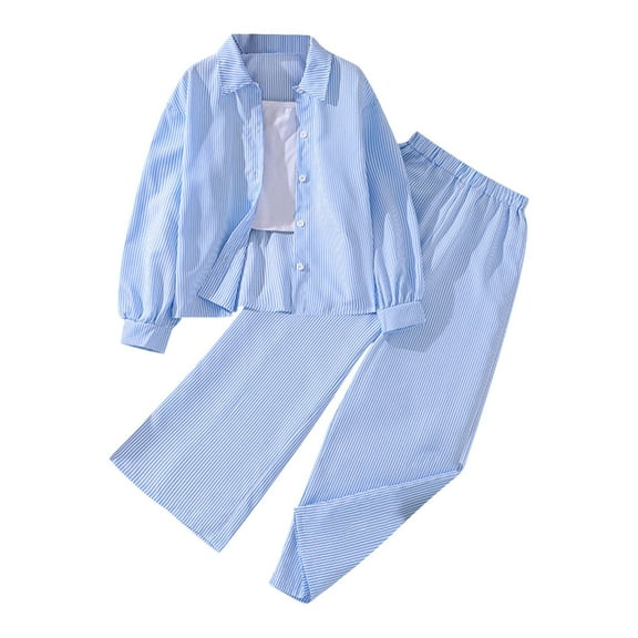 Mercatoo Girls Fall 2Pcs Clothes Stripe Long Sleeved Shirt Tops and Trousers Outfit Kids Casual Fashion Set for 8 to 13 Years