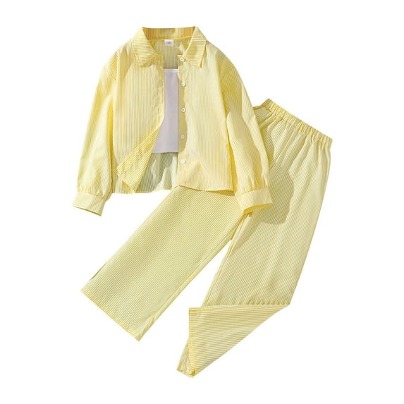 Mercatoo Girls Fall 2Pcs Clothes Stripe Long Sleeved Shirt Tops and Trousers Outfit Kids Casual Fashion Set for 8 to 13 Years