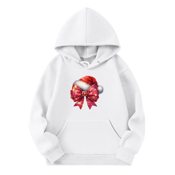 Mercatoo Girls' Fall And Winter Christmas Bow Christmas Hat Printed Sweatshirt Kids Toddler Blouse Hoodies Sweatshirt