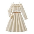 thumbnail image 1 of Mercatoo Girls Fall Long Sleeve Short One Shoulder Spliced Lace Tee and Half Body Dress Set Thanksgiving Clothes for Girls, 1 of 9