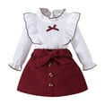 thumbnail image 1 of Mercatoo Girls Fall Winter Clothes Set Long Sleeved Corduroy Ruffle Tops Ribbing Half Body Skirt Suit Toddler Girls Outfits, 1 of 9