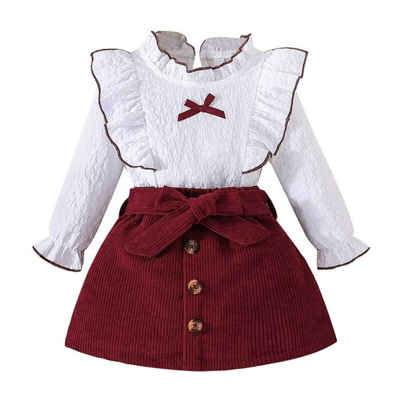 Mercatoo Girls Fall Winter Clothes Set Long Sleeved Corduroy Ruffle Tops Ribbing Half Body Skirt Suit Toddler Girls Outfits