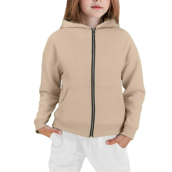 Mercatoo Girls Full Zip up Fleece Hoodi𝐞s Plain Soft Long Sleeve Hooded Jackets with Pockets Teen Kids Fall Casual Sweatshirts