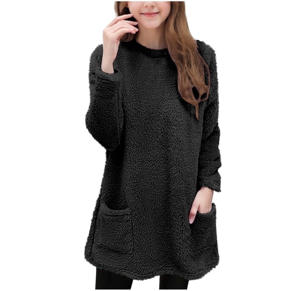 Mercatoo Girls Fuzzy Fleece Pullover Sweatshirt Sherp𝐚 Winter Tops Comfort Warm Fuzzy Sweaters Thermal Warm Outwear with Pocket
