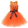 thumbnail image 1 of Mercatoo Girls Halloween Pumpkin Dress 𝐂osplay Outfits for Holiday 𝐂arnival Kids Toddler H𝐚lter Layer Tulle Bow Dress, 1 of 9
