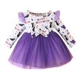 thumbnail image 1 of Mercatoo Girls Halloween Pumpkin Dresses Long Sleeve 𝐑uffle Patchwork Mesh Tulle Dress with Bow Holiday Outfits Clothes, 1 of 4