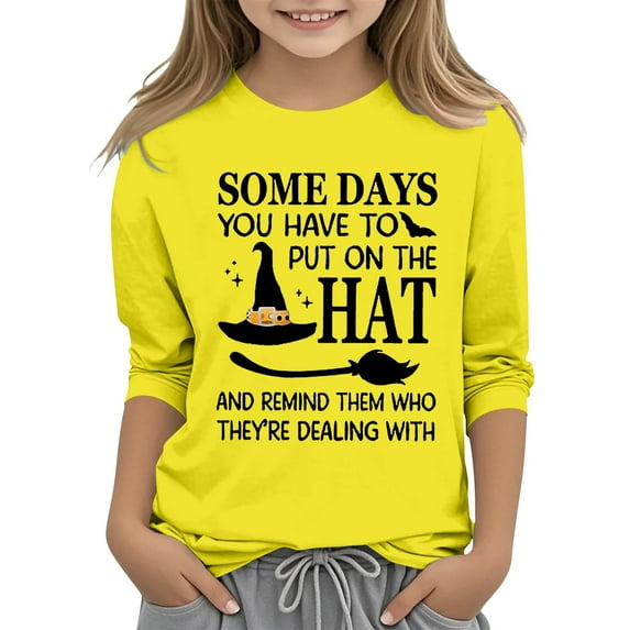 Mercatoo Girls Halloween Sweatshirt Some Days You Have to Put On The Hat Cute Graphic Oversized Pullover Tops for Teen Kids