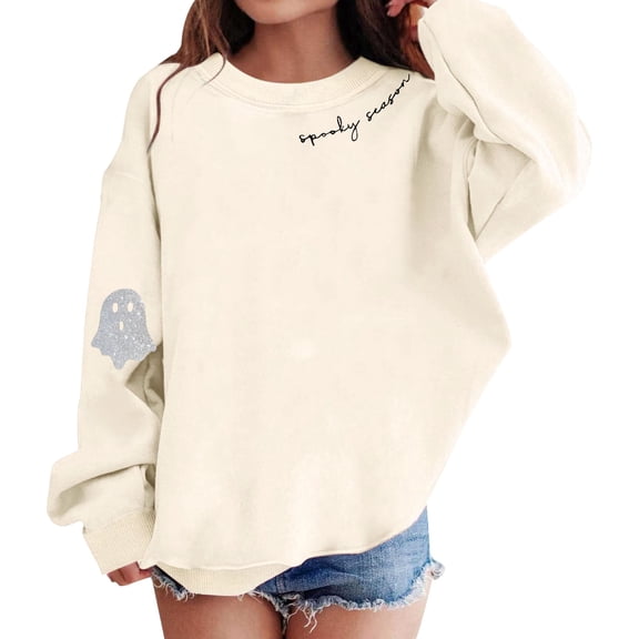 Mercatoo Girls' Halloween Sweatshirts Season Fun Long Sleeve Pattern Cute Casual Sweatshirt Yellow Dress for Girls