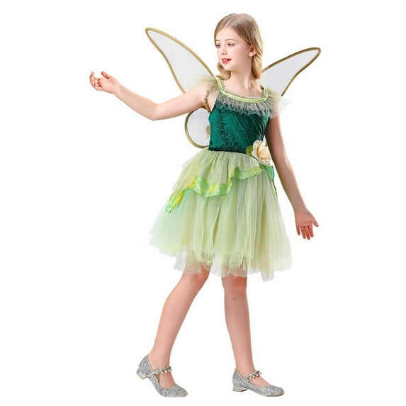 Mercatoo Girls Halloween 𝐂ostumes Sleeveless Lace A Line Tutu Tulle Princess Dance Dress with 𝐖ings Kids Performance Clothes