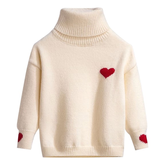 Mercatoo Girls Heart Graphic Turtleneck Sweaters Princess Cute Sweet Pullover Toddler Kids Fuzzy Long Sleeve Winter Warm Tops