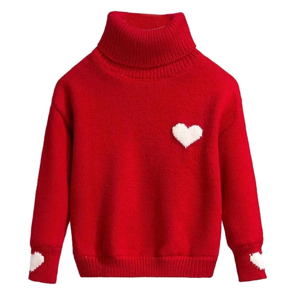 Mercatoo Girls Heart Graphic Turtleneck Sweaters Princess Cute Sweet Pullover Toddler Kids Fuzzy Long Sleeve Winter Warm Tops