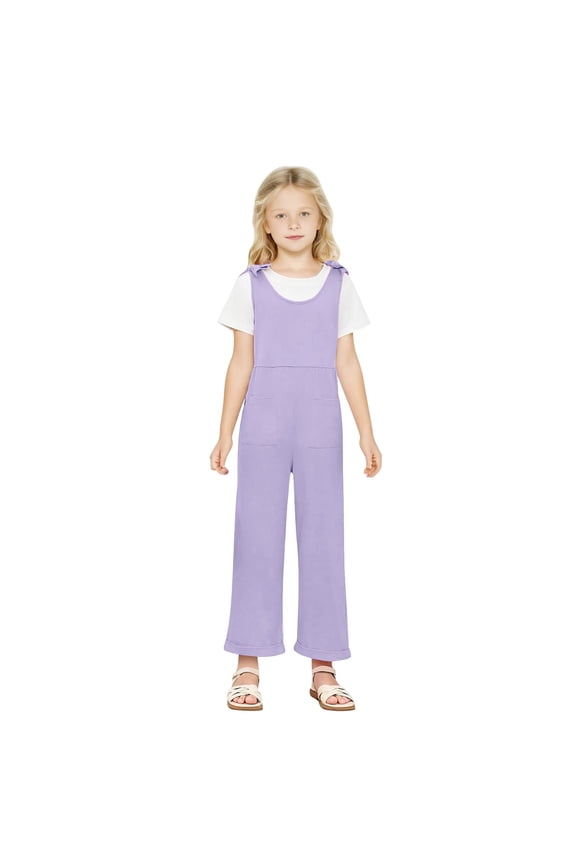 Girls Jumpsuits Adjustable Strap Romper Wide Leg Long Pants Kids Girls Overalls One 𝐏iece Summer Outfits with Pockets
