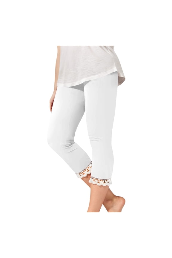 Girls Lace Trim Leggings Stretchy High Waisted Yoga Cropped Cute Summer Lightweight Dance Tights 2 13Y
