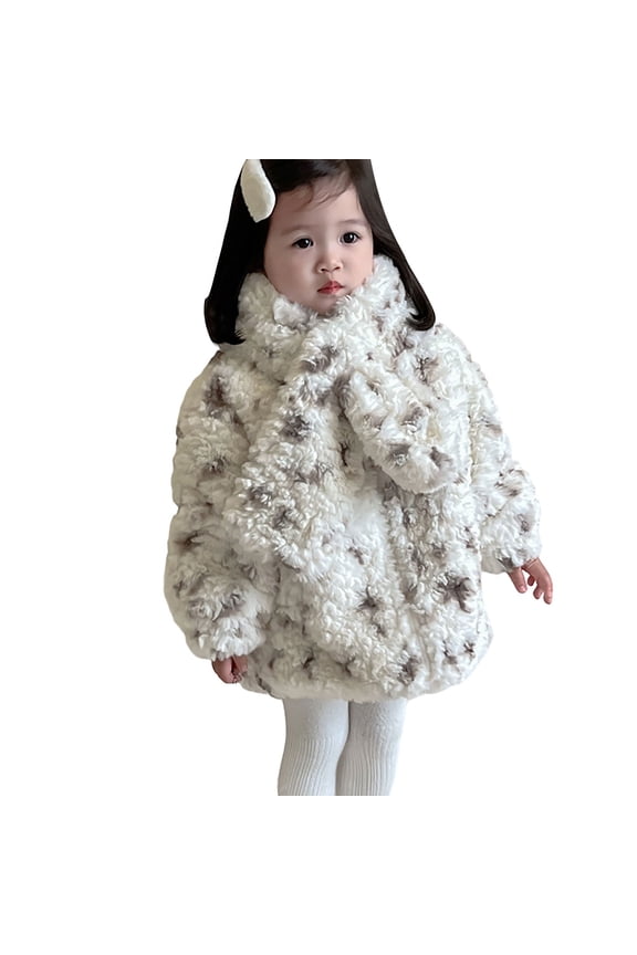 Girls Leopard Print Jacket Fuzzy Fleece Sh𝗲rpa Coat Zip up Thick Outerwear with Detachable Scarf Warm Winter Sweater Overcoat