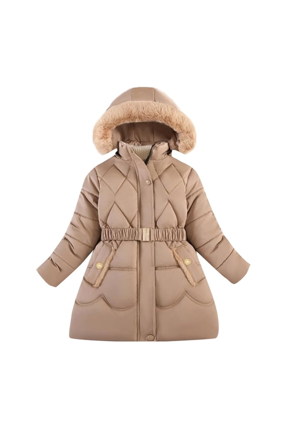 Girls Long Puffer Jacket Winter Coat with Removable Hood, Kids Warm Insulated Parka Outwear Coats for Cold Weather