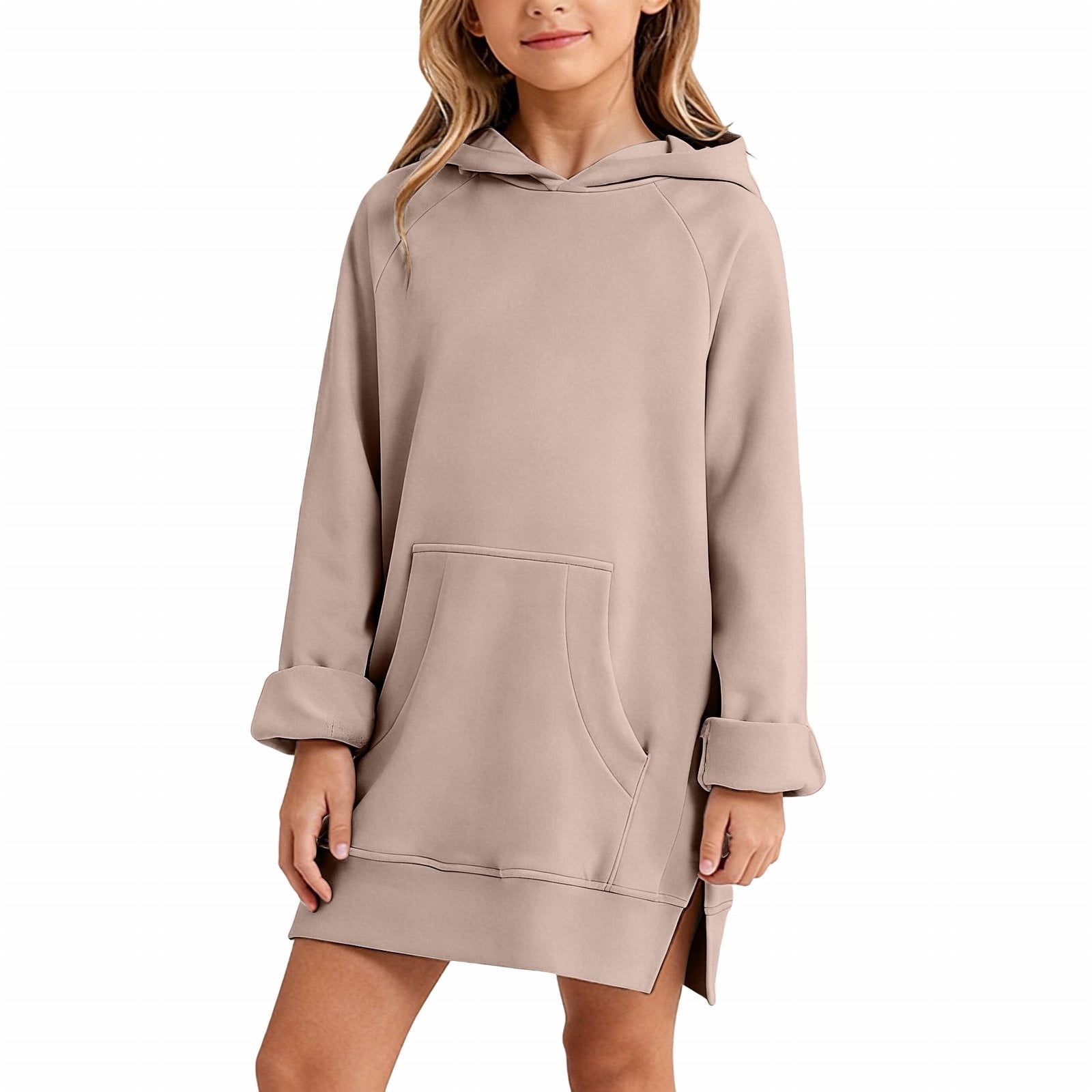 Mercatoo Girls' Long Sleeve Hooded Sweatshirt Dress with Pocket Mid Length Casual Hoodie Dress For Sweater for Girl Teen