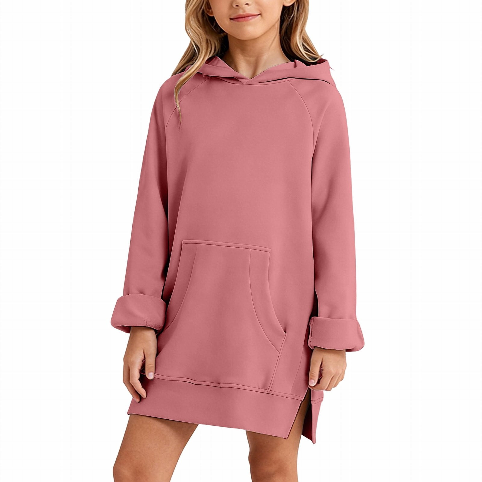 Mercatoo Girls' Long Sleeve Hooded Sweatshirt Dress with Pocket Mid Length Casual Hoodie Dress For Sweater for Girl Teen