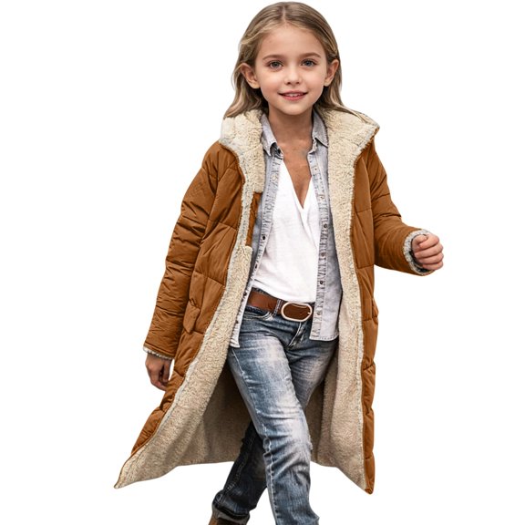 Mercatoo Girls Long Winter Coat Warm Oversized Sherp𝗮 Lined Fleece Outerwear Winter Fleece Hooded Jackets Teen Kids Boys Thicken Parka