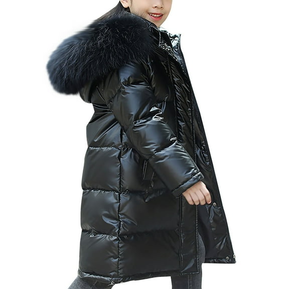 Mercatoo Girls Long Winter Parka Coats Padded Insulated 𝐅aux-F𝐮r Puffer Jackets Kids 𝗦now Ski down Outwear Quilted Warm Coats
