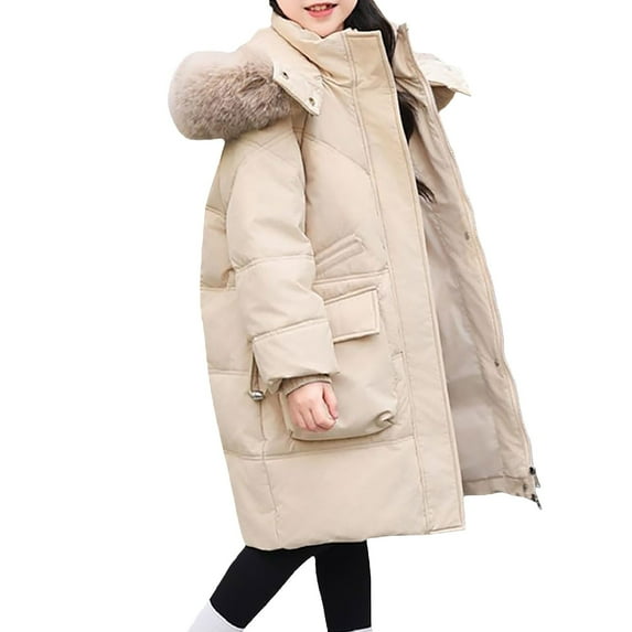 Mercatoo Girls Long Winter Parka Coats 𝐅aux-F𝐮r Hood Thick Warm Puffer Jackets Teen Kids Quilted Oversized Pockets down Outwear