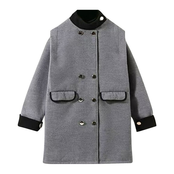 Mercatoo Girls Long Woolen Coat Wool Blend Winter Jackets Double 𝐁reasted Outerwear with Pockets Classic Elegant Overcoat