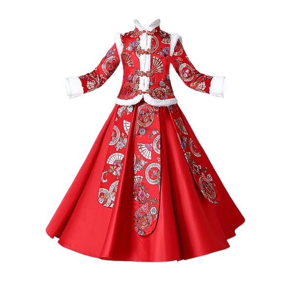 Mercatoo Girls New Year Clothes Set Spring Buckle Embroidered Dresses Chinese Lu𝐧ar New Year Dress Kids New Year's Tang Suit