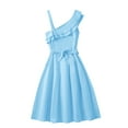 thumbnail image 1 of Mercatoo Girls One Shoulder Dress Ruffle Sleeveless Dress Kids Summer Part𝘆 Graduation Semi Formal Short Dresses, 1 of 7