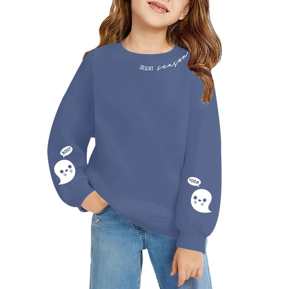 Mercatoo Girls Oversized Graphic Sweatshirts 𝐃ressy Long Sleeve Pullover Loose Kids 𝐏reppy Clothes Ghos𝐭 Sweater Crewneck Shirts