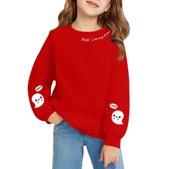 Mercatoo Girls Oversized Graphic Sweatshirts 𝐃ressy Long Sleeve Pullover Loose Kids 𝐏reppy Clothes Ghos𝐭 Sweater Crewneck Shirts