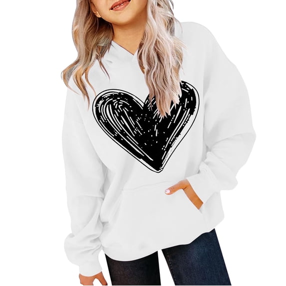 Mercatoo Girls Oversized Heart Hoodies Fall Winter Trendy Pullover Hoodie Pocket Personalized Graphic 𝐇ooded Sweatshirts