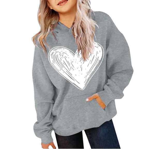 Mercatoo Girls Oversized Heart Hoodies Fall Winter Trendy Pullover Hoodie Pocket Personalized Graphic 𝐇ooded Sweatshirts