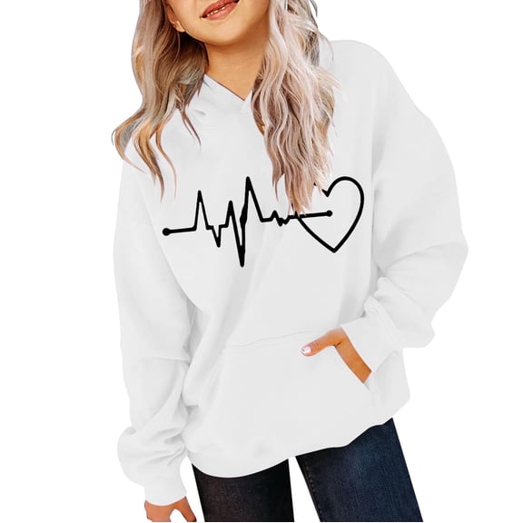 Mercatoo Girls Oversized Heart Hoodies Fall Winter Trendy Pullover Hoodie Pocket Personalized Graphic 𝐇ooded Sweatshirts