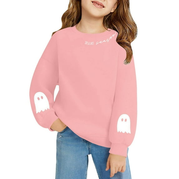 Mercatoo Girls Oversized Sweatshirts 𝐃ressy Casual Long Sleeve Pullover Loose Kid 𝐏reppy Clothes Cute Ghos𝐭 Sweater Crewneck Shirts