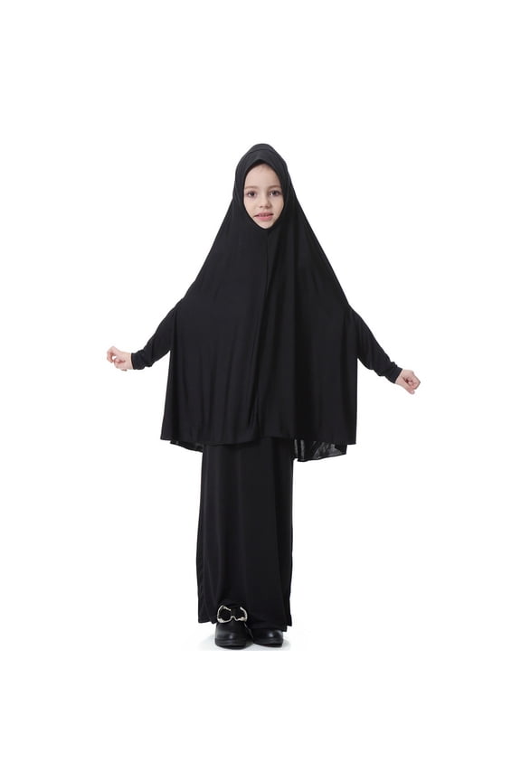 Girls Prayer Dress Muslim Abaya with Hijab 2pcs for Teen Girl Long Sleeve Islamiš Maxi Set Arabic Ramadan Jilbab Eid Clothing