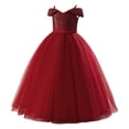 thumbnail image 1 of Mercatoo Girls Princess Dress V-neck Short Sleeve Tulle Prom Backless Birthday Gown Party Photo Tulle Dress 4 to 12 Year, 1 of 8