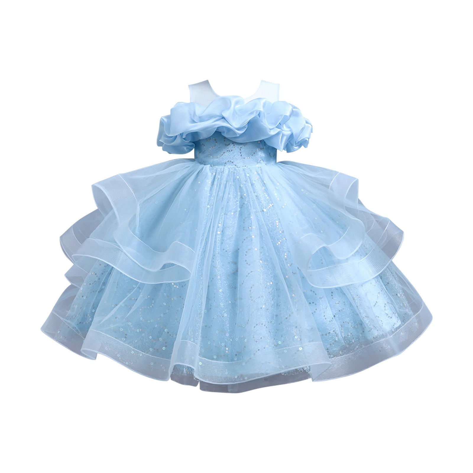 Mercatoo Girls' Princess Embroidered Lace Wedding Baptism Dress Long Sleeve Formal Prty Wear for Toddler Kids Big Girls, Girl's, Size: 5-6 Years, Blue