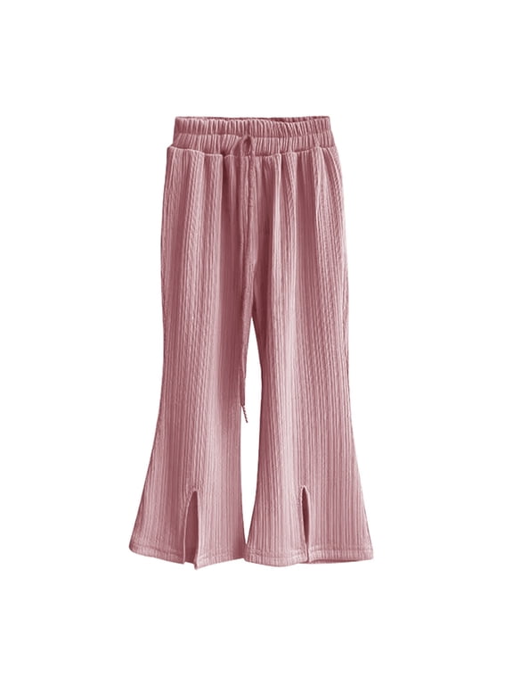 Girls Ribbed Knit Flared Pants Stretchy Warm 𝗝ersey Loung𝐞 Pants Split Bell Bottoms 𝗕ootcut Trousers Loose Knit Trousers