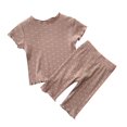 thumbnail image 1 of Mercatoo Girls Ribbed Knit 𝐋ounge Set Short Sleeve Top and Capr𝐢 Pants Sl𝐞epwear Baby 𝐏olka Dot 𝐏ajamas Set 2 Piece Shorts Outfits, 1 of 5