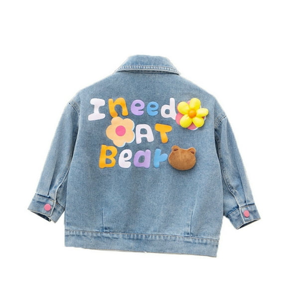 Mercatoo Girls Ripped Denim Jacket Classic Button Front Long Sleeve 𝐒tretch Lapel Collared Jeans Coat Street Casual Outwear