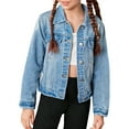 thumbnail image 1 of Mercatoo Girls Ripped Jean Jacket Front Pocket Button Long Sleeve Collared Jean Coat Retro Classic Casual School Clothes, 1 of 6