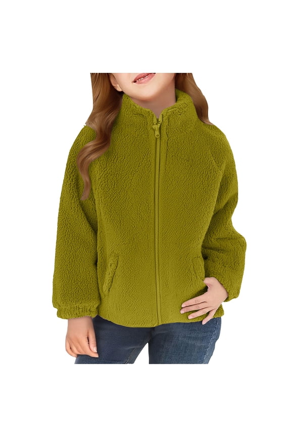 Girls Sherpš Fleece Coats Zip up Fuzzy Turtleneck Jackets Teen Kids Winter Warm Plain Soft Outwear with Pockets