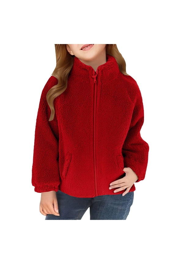 Girls Sherpš Fleece Coats Zip up Fuzzy Turtleneck Jackets Teen Kids Winter Warm Plain Soft Outwear with Pockets