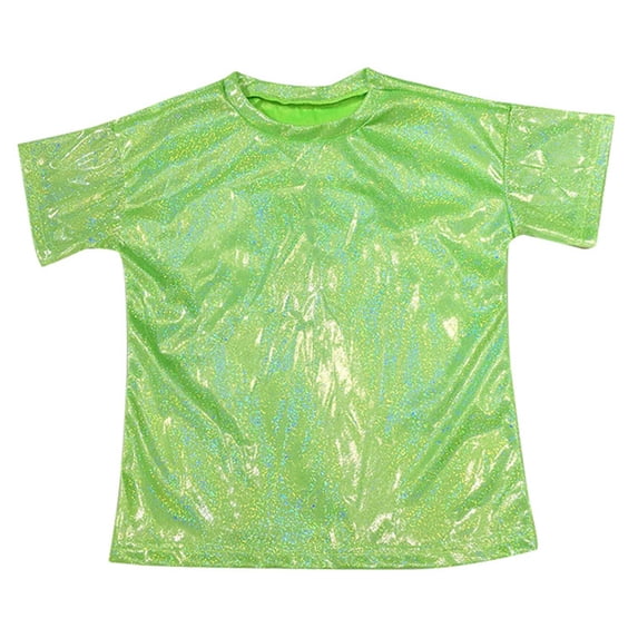 Mercatoo Girls Shiny Metallic Shirts Jazz Hip Ho1 Dance Part1 Tops T-Shirts Kids Crewneck Spring Casual Loose Basic Tees Blouses