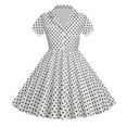 thumbnail image 1 of Mercatoo Girls Short Sleeve 𝐕intage Polka Dots Print Swing Dress Casual 𝐁𝐨ho A-line V Neck Button Down Dress with Belt, 1 of 3