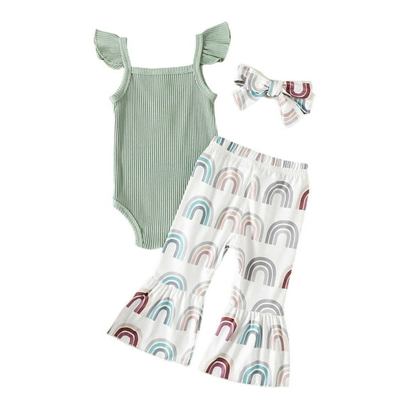 Mercatoo Girls Short Sleeveless Top Printed Flare Pants Clothing with Headband Set 3 Pcs Outfit Baby Girls Summer Clothes