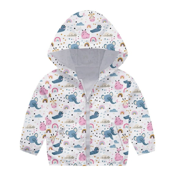 Mercatoo Girls Spring Autumn Jacket Toddler Girls Zipper Print Windproof Hooded Coat&jacket Girls Travel Clothes