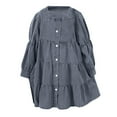 thumbnail image 1 of Mercatoo Girls Square Collar Denim Dress Button Down Long Sleeve Loose 𝐅lowy Knee Length Swing Dress for 4 to 14 Years Girl Dresses, 1 of 5